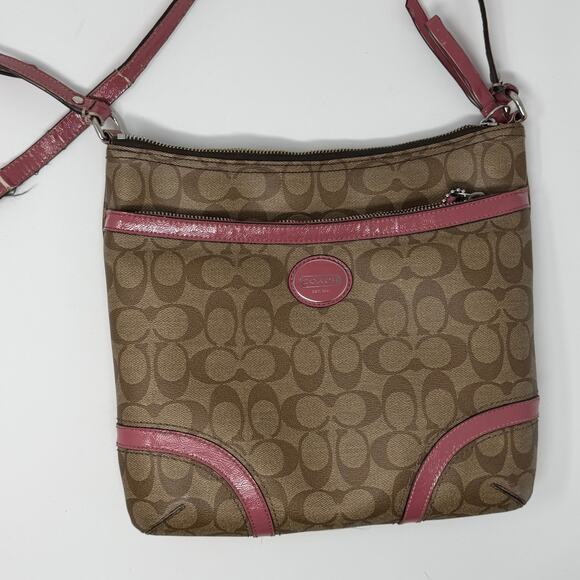Coach Handbags - Coach Signature File Crossbody Bag Khaki Pink Leather